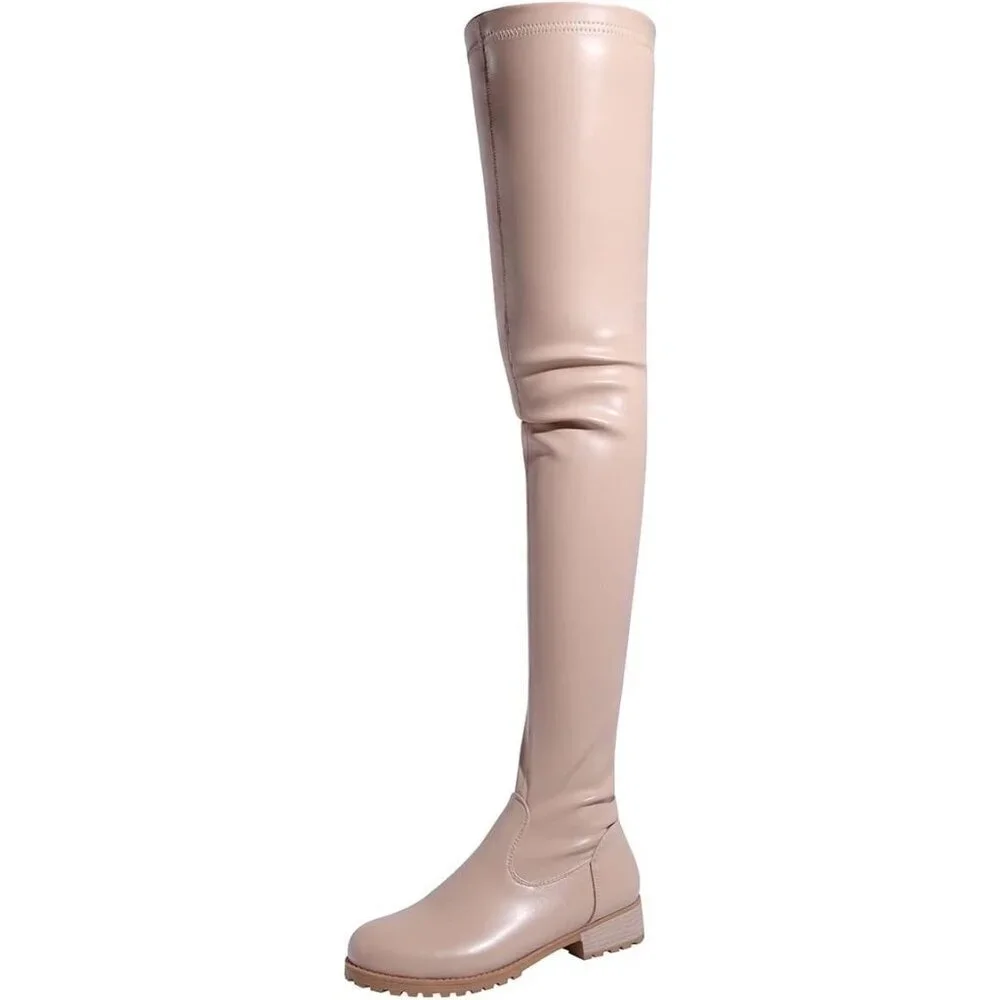 Women's Khaki Polyurethane Thigh High Over The Knee Rounded Toe Fashion Boots